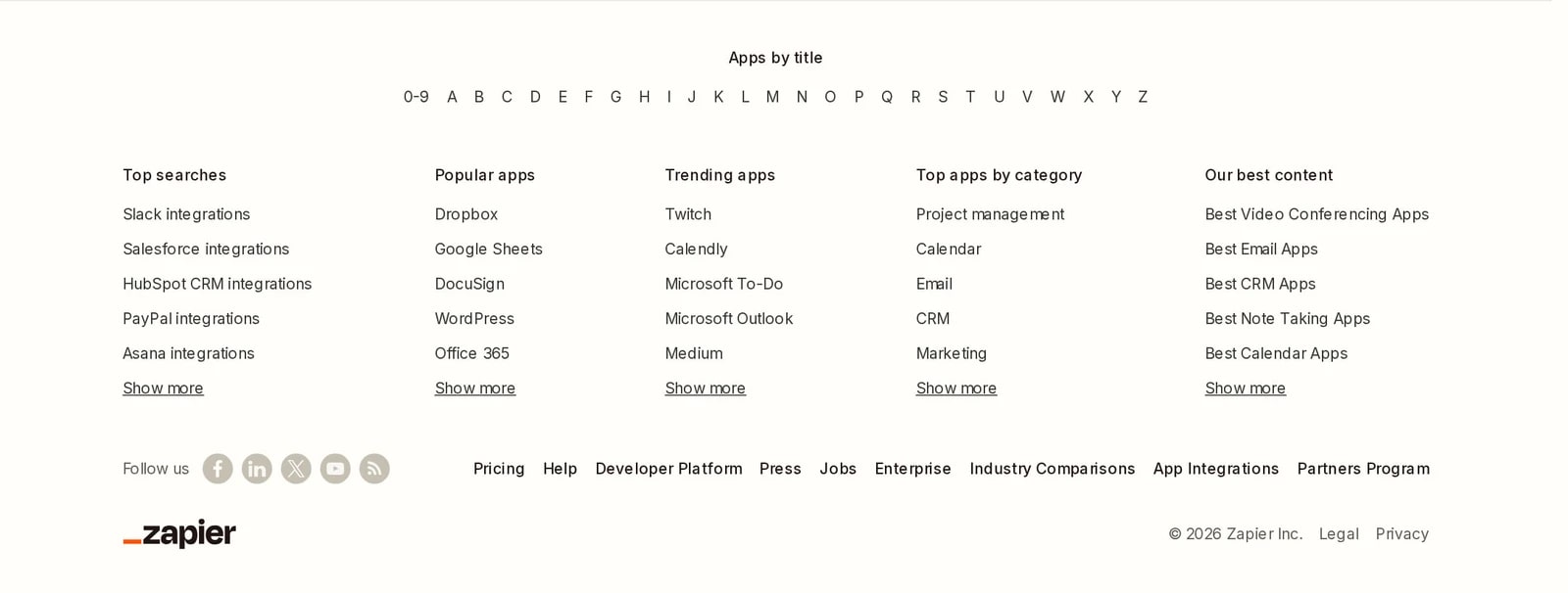 footer section of Zapier