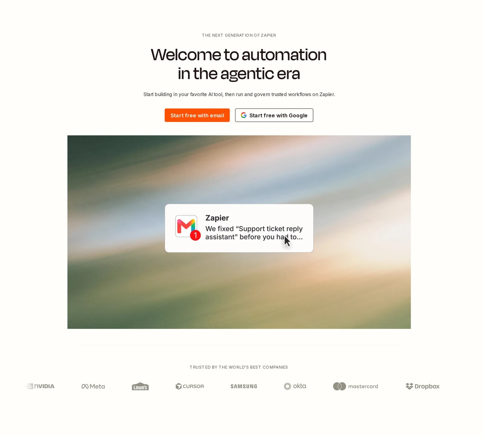 hero section of Zapier